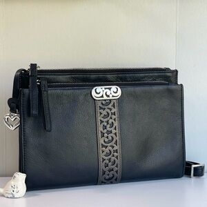 Brighton Black Leather Crossbody Bag with Silver Accents